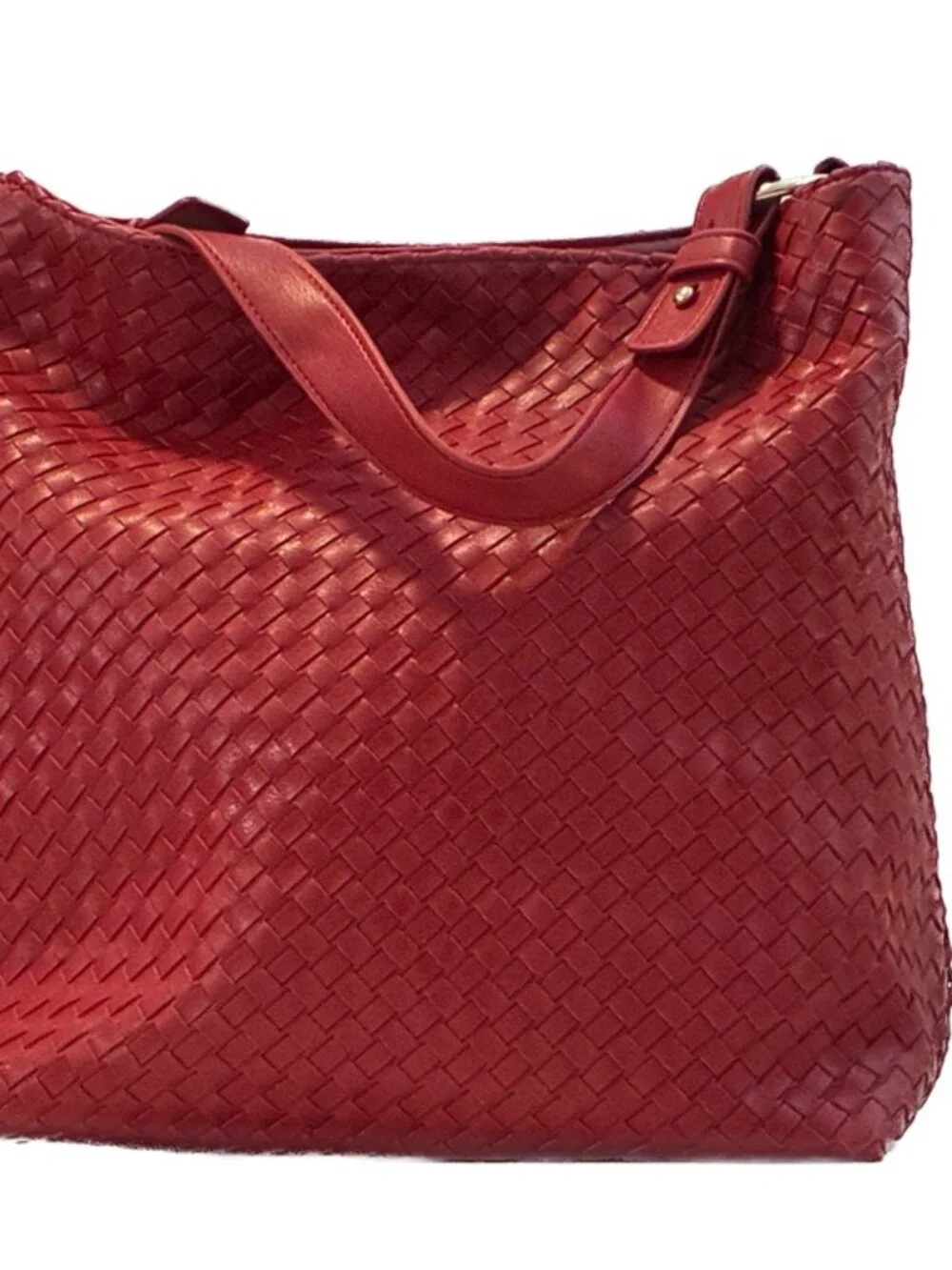 Lulu Dharma Crimson Red Woven Vegan Leather Hobo Shoulder Bag